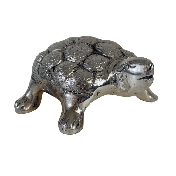 Sea Turtle White Metal Tortoise Sculpture Embossed Silver Tone Nautical Decor - Picture 12 of 15